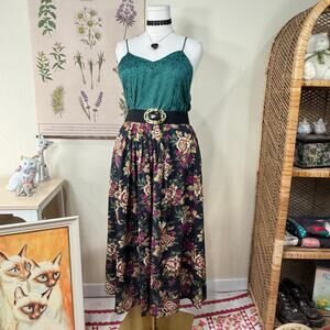 Vintage 80s 90s Floral Maxi Skirt Whimsigoth Cottage Witchy Romantic Goth S M